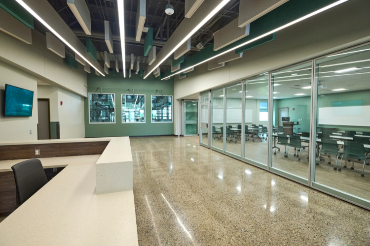 Interior image of the MSU Dairy Cattle Teaching and Research Center.